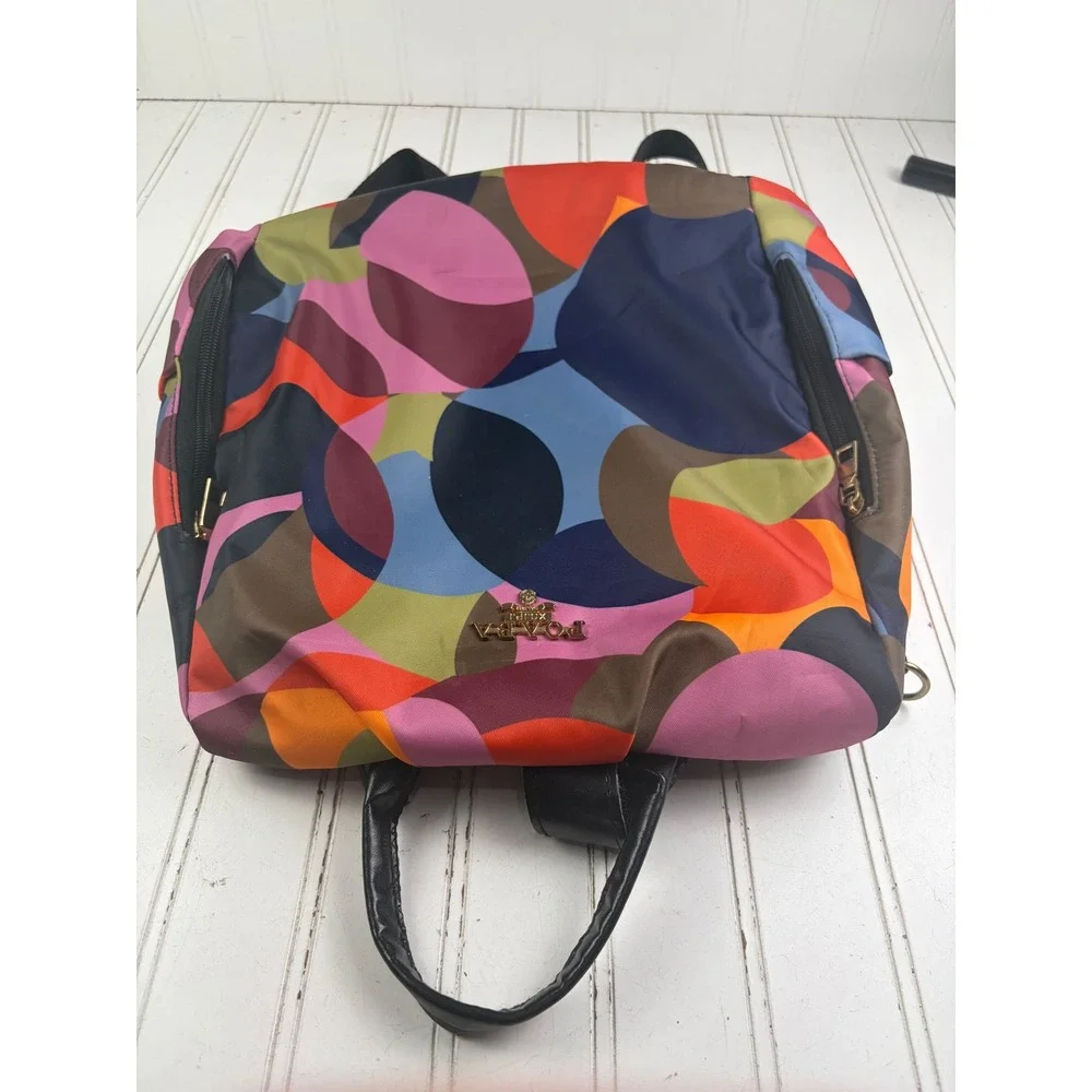 POABA Vintage Geometric Multicolor Print Nylon Anti-Theft Travel Backpack Bag